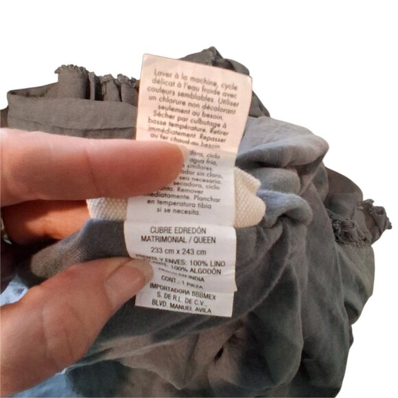 Wamsutta Vintage duvet cover queen gray linen + 2 shams ruffle - Picture 6 of 11